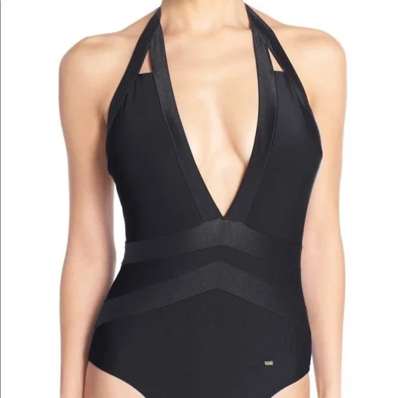 Ted Baker London Black Ralinda Low Cut Halter Swim Bathing Suit Womens 5 12 NWT - Picture 2 of 11